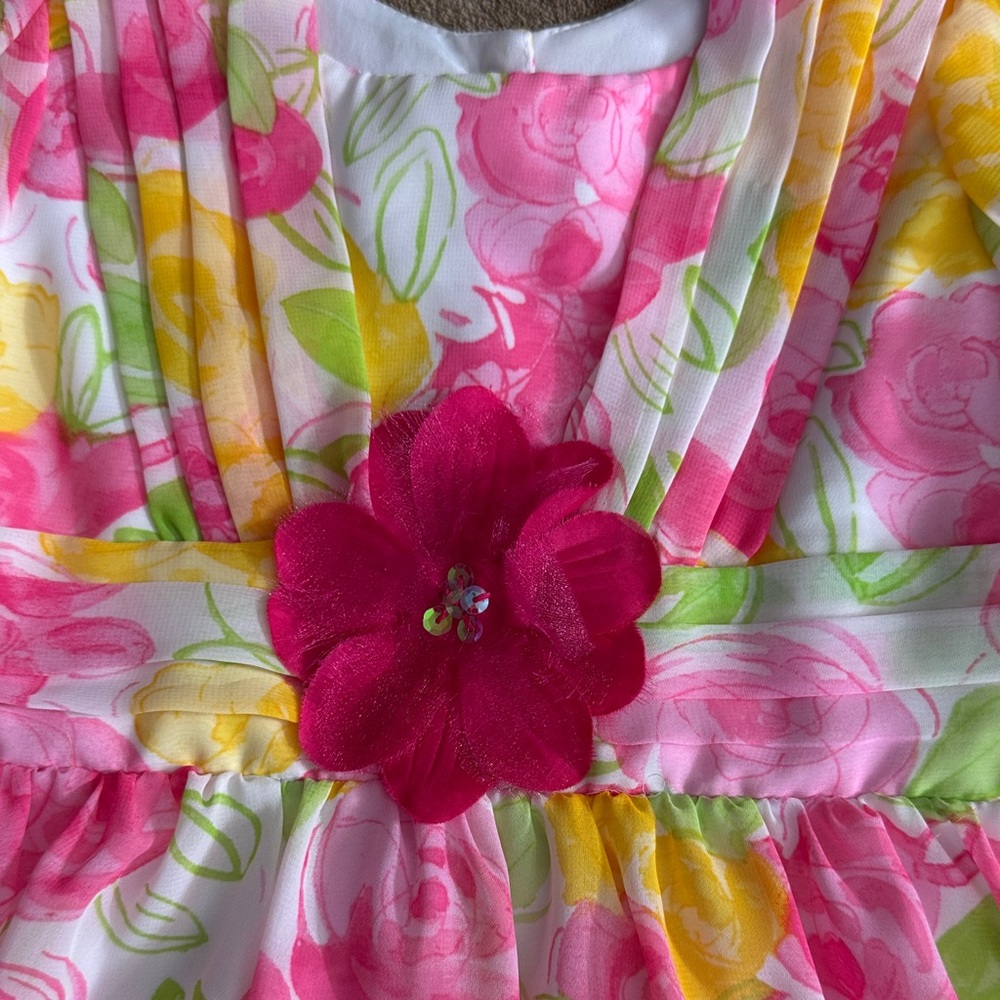 Jona Michelle Spring Floral Ruffle Dress with Flower Accent - Size 6 Girls - Picture 3 of 15